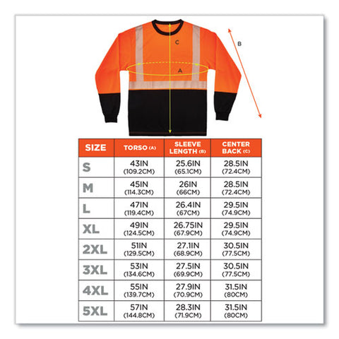 Glowear 8281bk Class 2 Long Sleeve Shirt With Black Bottom, Polyester, X-large, Orange