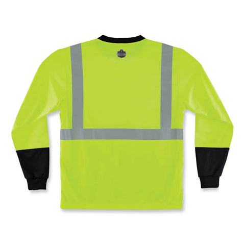 Glowear 8291bk Type R Class 2 Black Front Long Sleeve T-shirt, Polyester, Large, Lime