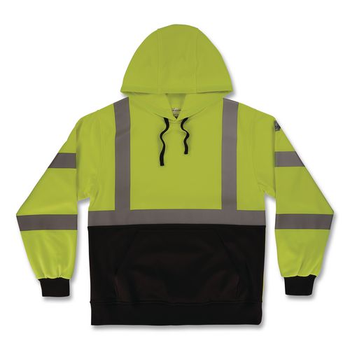 Glowear 8311bk Class 3 Essential Hi-vis Hooded Sweatshirt With Black Bottom, Medium, Lime