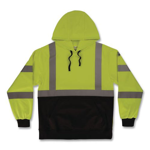 Glowear 8311bk Class 3 Essential Hi-vis Hooded Sweatshirt With Black Bottom, Medium, Lime