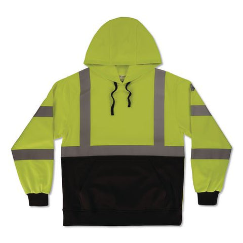 Glowear 8311bk Class 3 Essential Hi-vis Hooded Sweatshirt With Black Bottom, X-large, Lime