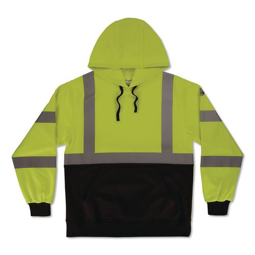 Glowear 8311bk Class 3 Essential Hi-vis Hooded Sweatshirt With Black Bottom, 3x-large, Lime