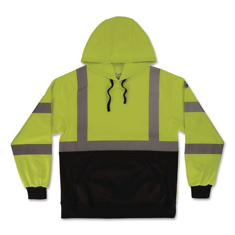 Glowear 8311bk Class 3 Essential Hi-vis Hooded Sweatshirt With Black Bottom, 5x-large, Lime