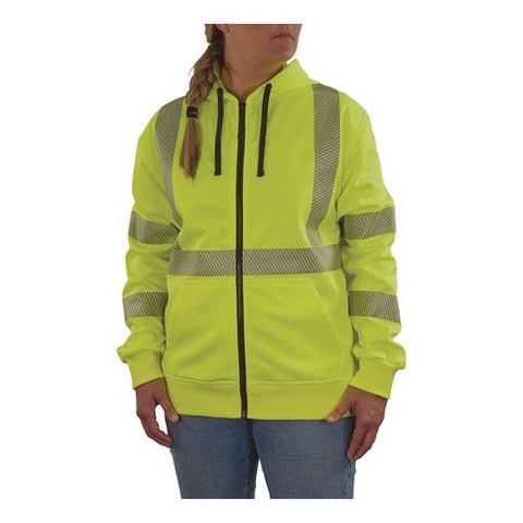 Glowear 8305w Class 3 Women's Performance Hi-vis Hooded Zip-up Sweatshirt, Medium, Lime