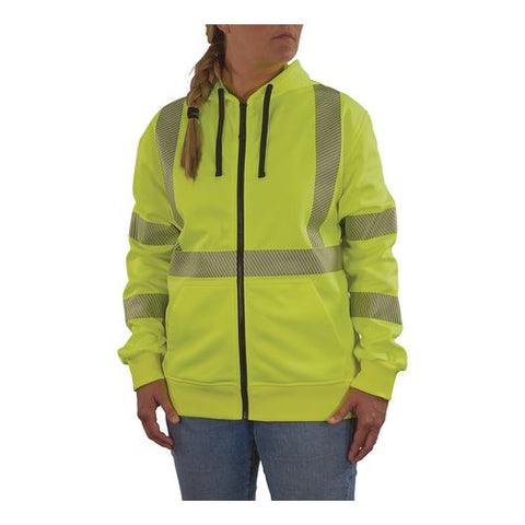 Glowear 8305w Class 3 Women's Performance Hi-vis Hooded Zip-up Sweatshirt, Large, Lime