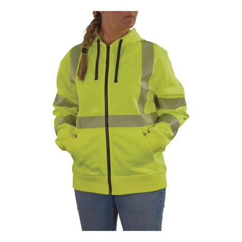 Glowear 8305w Class 3 Women's Performance Hi-vis Hooded Zip-up Sweatshirt, X-large, Lime