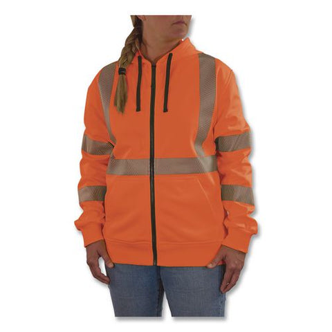 Glowear 8305w Class 3 Women's Performance Hi-vis Hooded Zip-up Sweatshirt, Medium, Orange