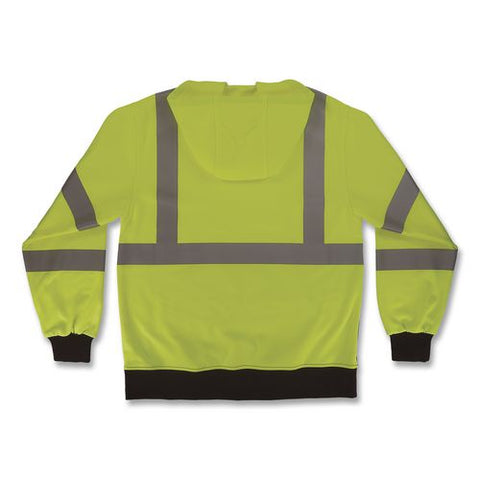 Glowear 8312bk Class 3 Essential Hi-vis Hooded Zip-up Sweatshirt With Black Bottom, Medium, Lime