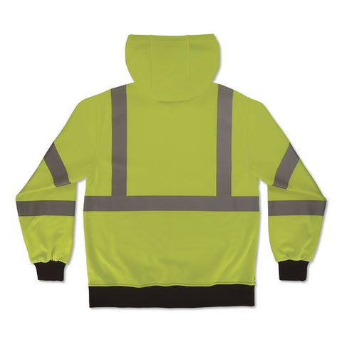 Glowear 8312bk Class 3 Essential Hi-vis Hooded Zip-up Sweatshirt With Black Bottom, X-large, Lime