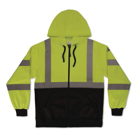 Glowear 8312bk Class 3 Essential Hi-vis Hooded Zip-up Sweatshirt With Black Bottom, 4x-large, Lime