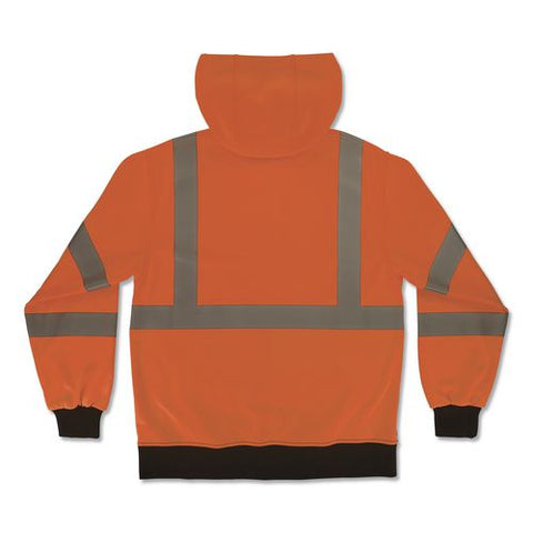 Glowear 8312bk Class 3 Essential Hi-vis Hooded Zip-up Sweatshirt With Black Bottom, Medium, Orange