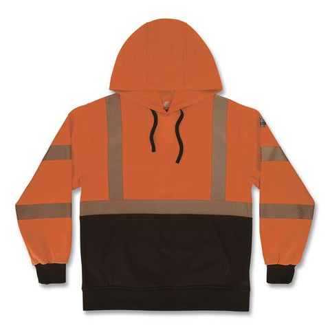 Glowear 8317bk Class 3 Performance Hi-vis Hooded Sweatshirt With Black Bottom, Large, Orange