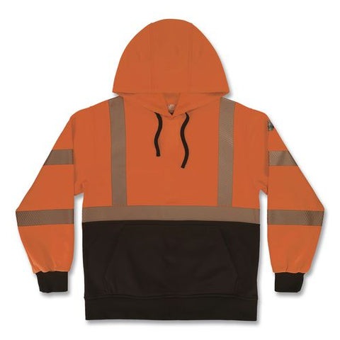 Glowear 8317bk Class 3 Performance Hi-vis Hooded Sweatshirt With Black Bottom, X-large, Orange