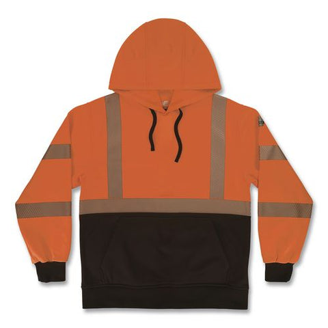Glowear 8317bk Class 3 Performance Hi-vis Hooded Sweatshirt With Black Bottom, 5x-large, Orange
