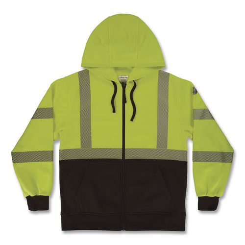 Glowear 8318bk Class 3 Performance Hi-vis Hooded Zip-up Sweatshirt With Black Bottom, Medium, Lime