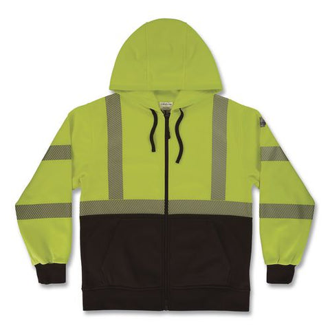 Glowear 8318bk Class 3 Performance Hi-vis Hooded Zip-up Sweatshirt With Black Bottom, Medium, Lime