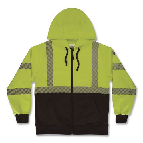 Glowear 8318bk Class 3 Performance Hi-vis Hooded Zip-up Sweatshirt With Black Bottom, X-large, Lime