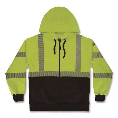 Glowear 8318bk Class 3 Performance Hi-vis Hooded Zip-up Sweatshirt With Black Bottom, 2x-large, Lime