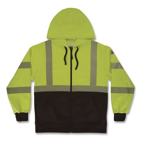 Glowear 8318bk Class 3 Performance Hi-vis Hooded Zip-up Sweatshirt With Black Bottom, 2x-large, Lime