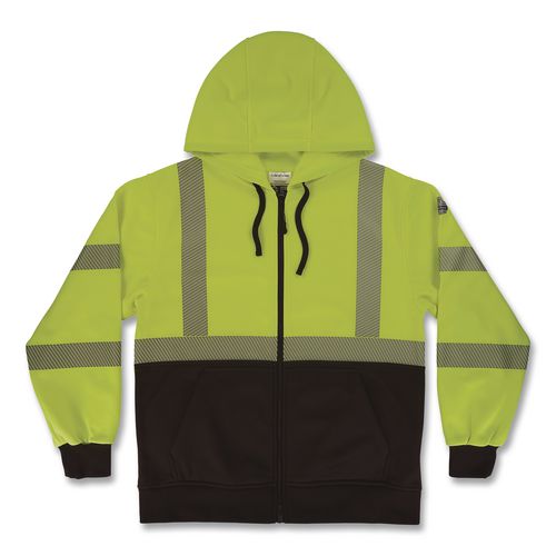 Glowear 8318bk Class 3 Performance Hi-vis Hooded Zip-up Sweatshirt With Black Bottom, 3x-large, Lime