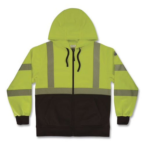 Glowear 8318bk Class 3 Performance Hi-vis Hooded Zip-up Sweatshirt With Black Bottom, 3x-large, Lime