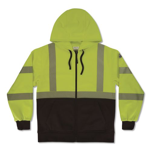 Glowear 8318bk Class 3 Performance Hi-vis Hooded Zip-up Sweatshirt With Black Bottom, 5x-large, Lime