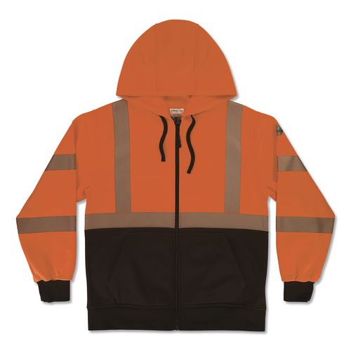Glowear 8318bk Class 3 Performance Hi-vis Hooded Zip-up Sweatshirt With Black Bottom, Large, Orange