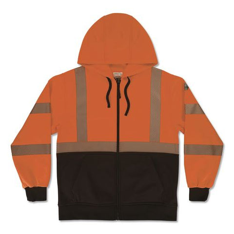 Glowear 8318bk Class 3 Performance Hi-vis Hooded Zip-up Sweatshirt With Black Bottom, Large, Orange