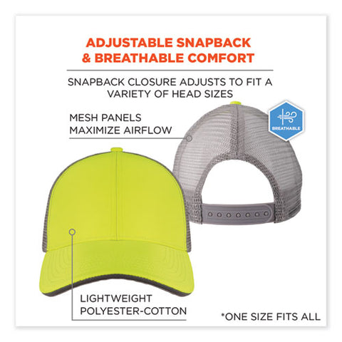 Glowear 8933 Reflective Snapback Hat, Cotton/polyester, One Size Fits Most, Hi-vis Lime