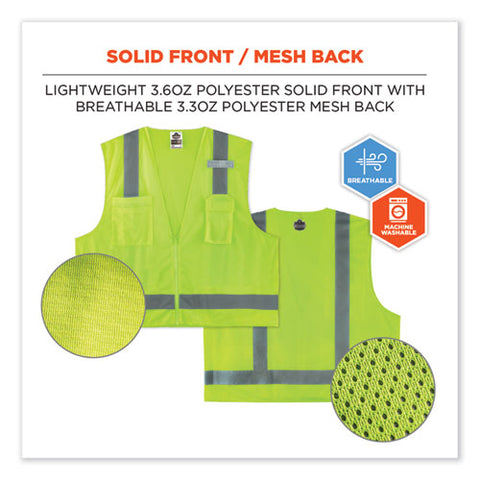 Glowear 8249z Class 2 Economy Surveyors Zipper Vest, Polyester, 2x-large/3x-large, Lime