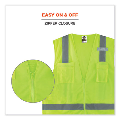 Glowear 8249z Class 2 Economy Surveyors Zipper Vest, Polyester, 2x-large/3x-large, Lime