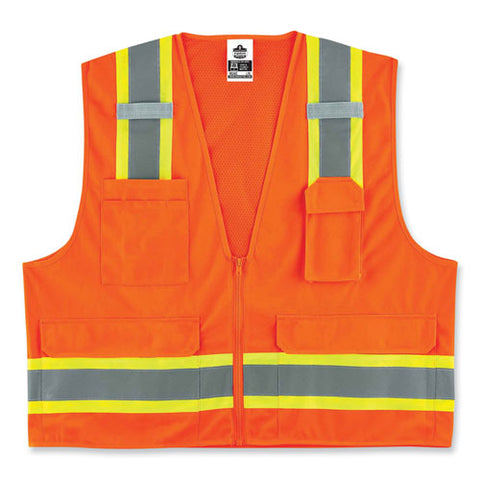 Glowear 8248z Class 2 Two-tone Surveyors Zipper Vest, Polyester, 4x-large/5x-large, Orange