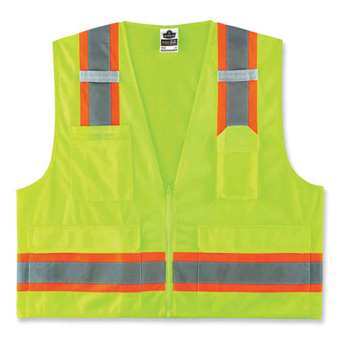 Glowear 8248z Class 2 Two-tone Surveyors Zipper Vest, Polyester, 4x-large/5x-large, Lime