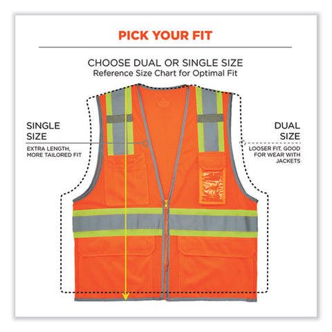 Glowear 8246z Class 2 Two-tone Mesh Reflective Binding Zipper Vest, Polyester, Small/medium, Orange