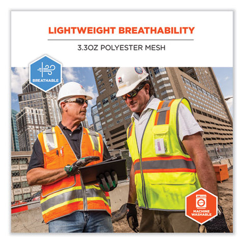 Glowear 8246z Class 2 Two-tone Mesh Reflective Binding Zipper Vest, Polyester, Small/medium, Orange