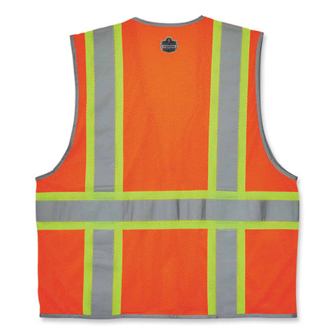 Glowear 8246z Class 2 Two-tone Mesh Reflective Binding Zipper Vest, Polyester, Small/medium, Orange