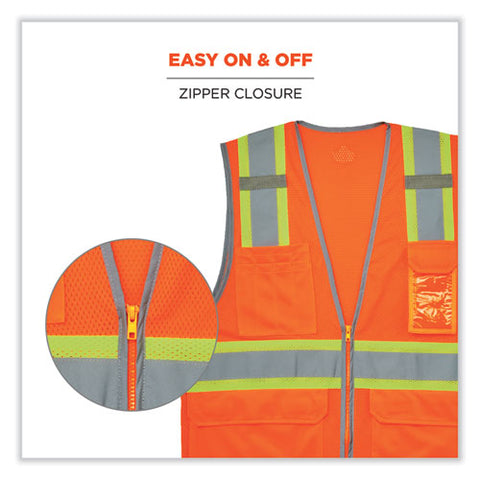 Glowear 8246z Class 2 Two-tone Mesh Reflective Binding Zipper Vest, Polyester, 2x-large/3x-large, Orange