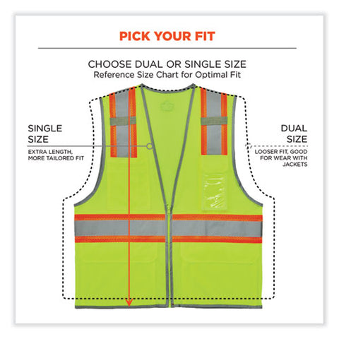 Glowear 8246z Class 2 Two-tone Mesh Reflective Binding Zipper Vest, Polyester, Large/x-large, Lime