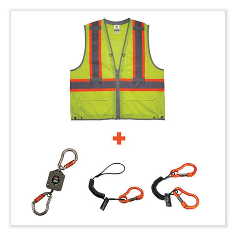 Glowear 8231tvk Class 2 Hi-vis Tool Tethering Safety Vest Kit, Polyester, Large/x-large, Lime