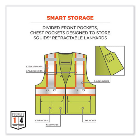 Glowear 8231tvk Class 2 Hi-vis Tool Tethering Safety Vest Kit, Polyester, 2x-large/3x-large, Lime