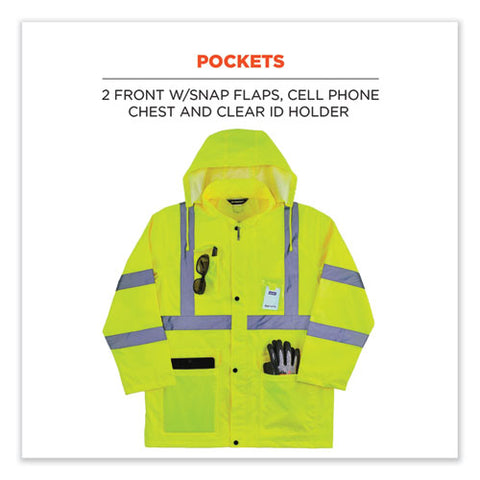 Glowear 8366 Class 3 Lightweight Hi-vis Rain Jacket, Polyester, Medium, Lime