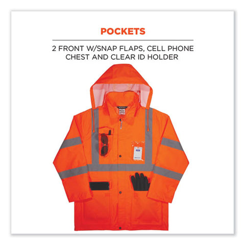 Glowear 8366 Class 3 Lightweight Hi-vis Rain Jacket, Polyester, Large, Orange