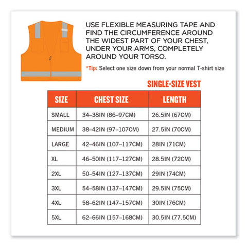 Glowear 8249z-s Single Size Class 2 Economy Surveyors Zipper Vest, Polyester, X-small, Orange