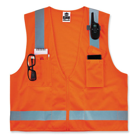 Glowear 8249z-s Single Size Class 2 Economy Surveyors Zipper Vest, Polyester, Large, Orange