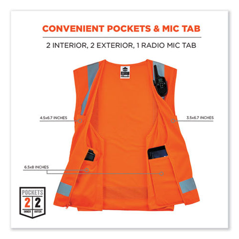 Glowear 8249z-s Single Size Class 2 Economy Surveyors Zipper Vest, Polyester, Large, Orange