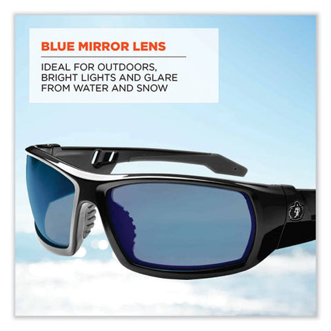 Skullerz Odin Safety Glasses, Black Nylon Impact Frame, Blue Mirror Polycarbonate Lens