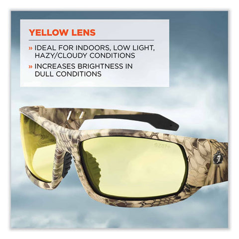 Skullerz Odin Safety Glasses, Kryptek Highlander Nylon Impact Frame, Yellow Polycarbonate Lens