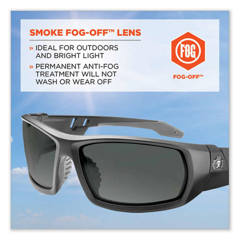 Skullerz Odin Safety Glasses, Matte Black Nylon Impact Frame, Anti-fog Smoke Polycarbonate Lens