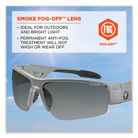 Skullerz Dagr Safety Glasses, Matte Gray Nylon Impact Frame, Anti-fog Smoke Polycarbonate Lens