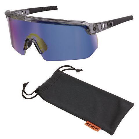 Skullerz Aegir Anti-scratch/anti-fog Safety Glasses, Clear Smoke Nylon Impact Frame, Blue Mirror Polycarbonate Lens